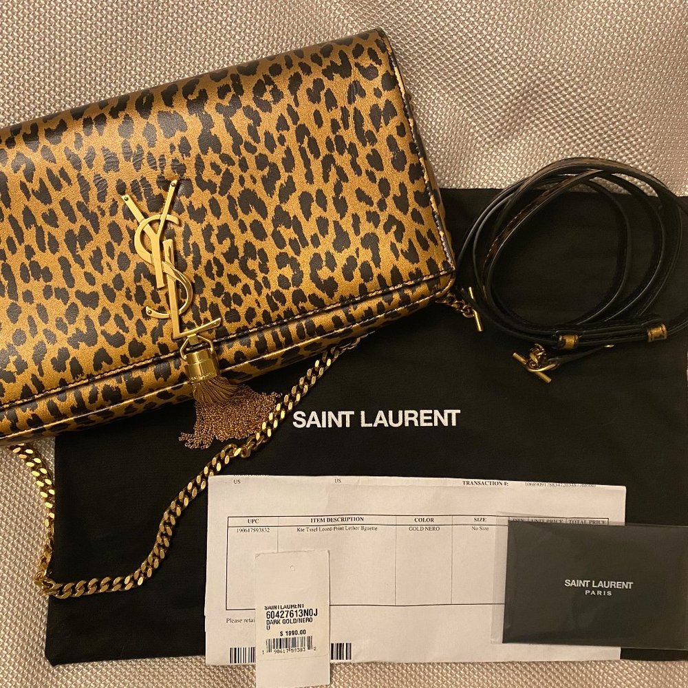 Saint Laurent Kate Tassel YSL Leopard-Print Leathr